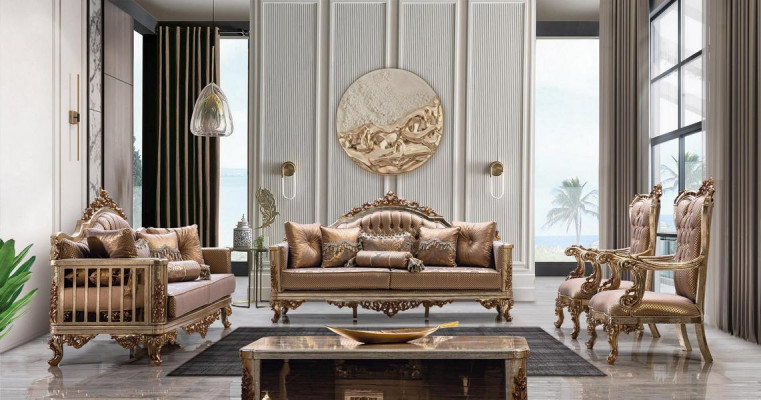 Fauteuil de salon design classique Or Luxueux Textile de salon
