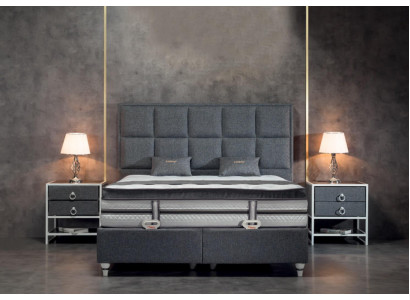 Ensemble de chambre à coucher Gris Lit Design Moderne de Luxe 2x Tables de chevet 3 pièces