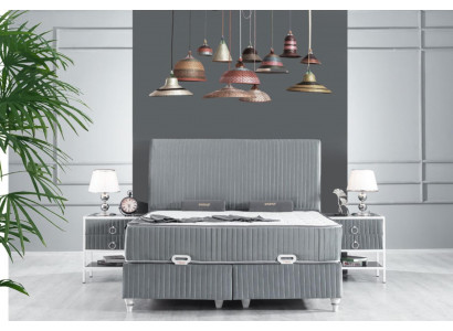 Ensemble de chambre Gris Lit en métal Sommier Design 2x Tables de chevet neuves 3 pièces.
