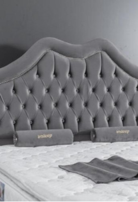 Lit gris Lit Double lits Boxspring Style Chesterfield en tissu 160x200