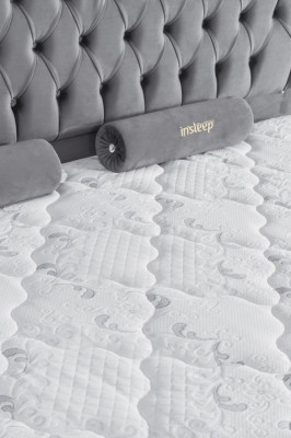 Lit gris Lit Double lits Boxspring Style Chesterfield en tissu 160x200