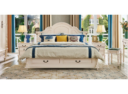 Ensemble de chambre incroyable avec lit et tables de nuit en blanc