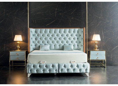 Ensemble de chambre Blanc Lit en métal Chesterfield Style de luxe 2x tables de chevet 3 pièces.