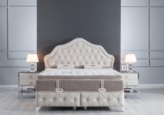 Ensemble de chambre à coucher Blanc Design Lit Style Moderne 2x Tables de chevet Boxspring 3pcs. neuf