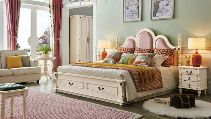 3 pièces Ensemble Chambre 2xTable de nuit Bois Lit Designer Luxe Classique neuf