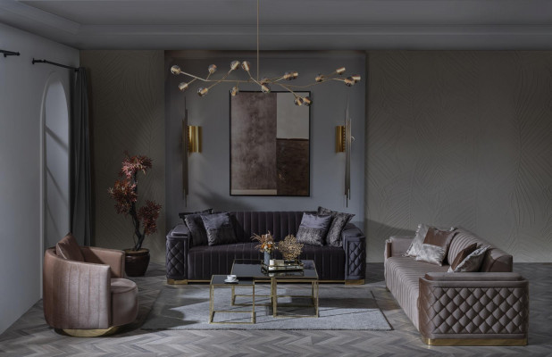 Canapé de luxe 3+1 Meubles Canapé Canapés Ensemble de canapés Chesterfield 2 pièces.