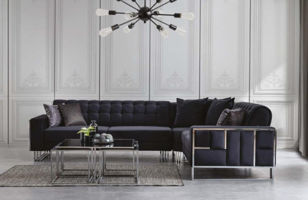 Canapé d'angle de luxe en textile Canapés Mobilier Suite d'angle Éléments métalliques Canapé Sofa
