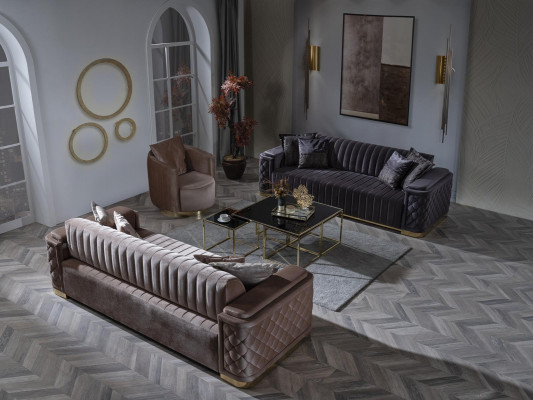 Ensemble canapé Chesterfield en velours, composé de 3 pièces. Suite Sofa Canapé en Velours