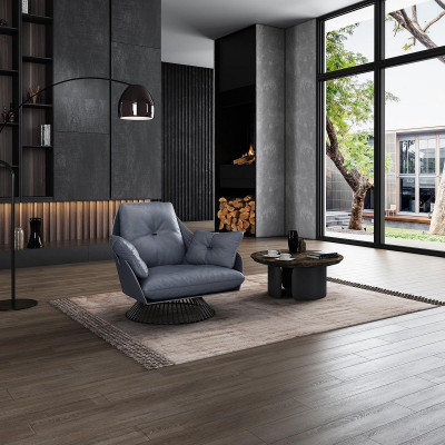 Fauteuil design gris en métal relax club lounge, assise individuelle, tissu d'ameublement en cuir