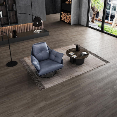 Fauteuil design gris en métal relax club lounge, assise individuelle, tissu d'ameublement en cuir