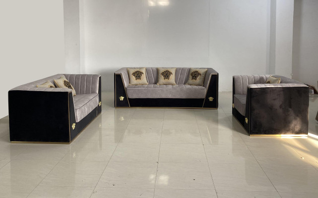 Canapé de luxe 2 places Design de meubles Tissu velours en textile noir Canapés Canapés
