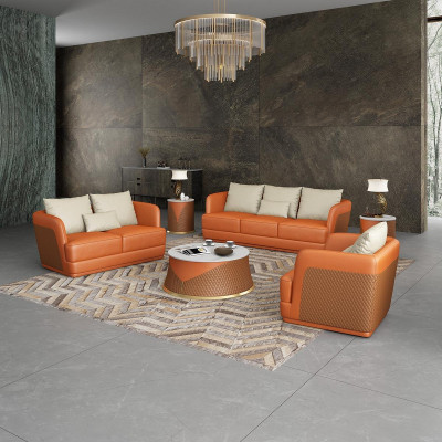Design de canapé de luxe Canapé Rembourrage Canapés Modernes 3 Places Trois Places Orange Grande XXL