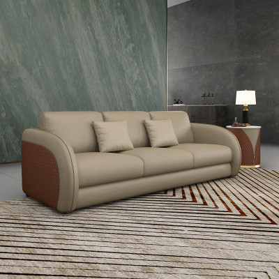Canapé trois places en tissu de design pour salon moderne, canapés 3 places, mobilier de salon beige.