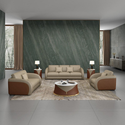 Canapé trois places en tissu de design pour salon moderne, canapés 3 places, mobilier de salon beige.