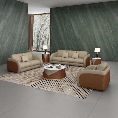 Canapé trois places en tissu de design pour salon moderne, canapés 3 places, mobilier de salon beige.