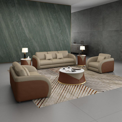 Canapé trois places en tissu de design pour salon moderne, canapés 3 places, mobilier de salon beige.