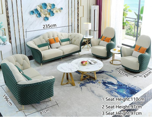 Ensemble de canapés 3+2+1 places Canapé en cuir Canapé Design Beige Vert