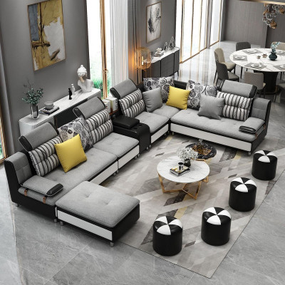 Canapé d'angle en forme de U Salon Paysage Canapé Canapé Suite Rembourrage Tissu Canapés Cuir neuf