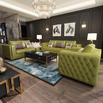 Ensemble de canapés en cuir 3+2+1 places, Chesterfield