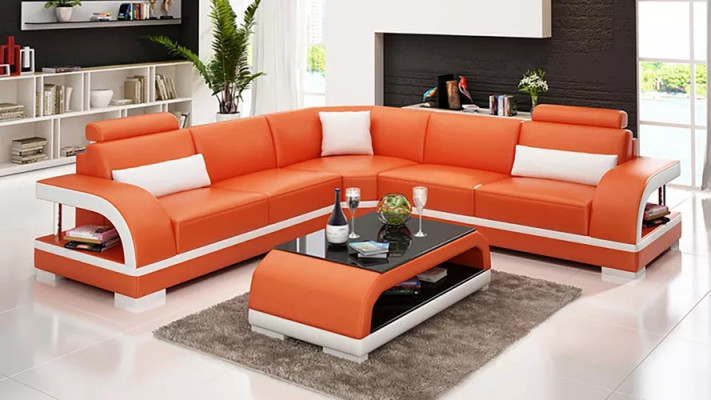 Salle de séjour Canapé d'angle en cuir XXL design moderne avec coussins Rembourrage