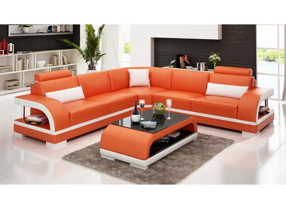 Salle de séjour Canapé d'angle en cuir XXL design moderne avec coussins Rembourrage