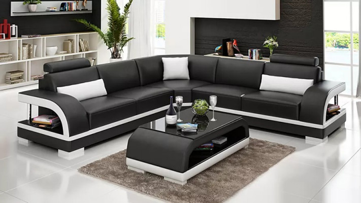 Salle de séjour Canapé d'angle en cuir XXL design moderne avec coussins Rembourrage