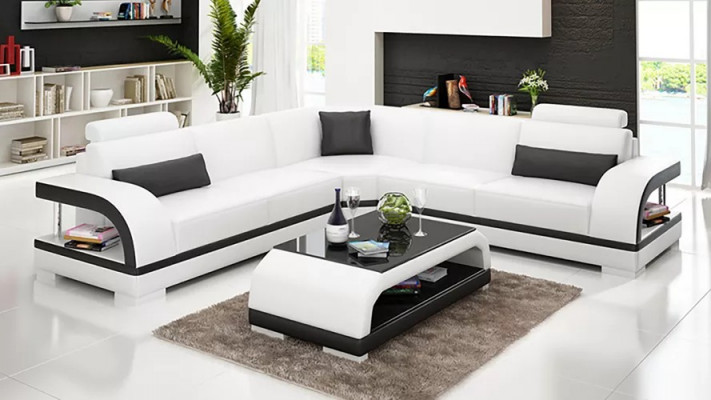 Salle de séjour Canapé d'angle en cuir XXL design moderne avec coussins Rembourrage