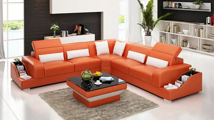 Meubles design Canapé d'angle Salon Canapé d'angle Revêtement en cuir Canapé Sofa