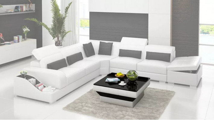 Meubles design Canapé d'angle Salon Canapé d'angle Revêtement en cuir Canapé Sofa