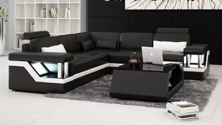 Canapé d'angle Design Canapé d'angle Salon Mobilier Revêtement en cuir Canapé Sofa