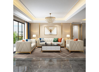 Canapé en cuir en acier inoxydable Medusa, ensemble de canapé, mobilier de salon 4 pièces