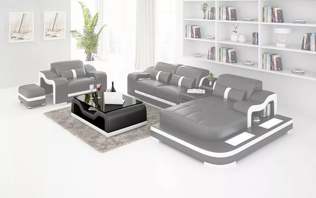 Canapé moderne Canapé d'angle en forme de L Fauteuil décoratif Table basse Tabouret Canapé d'angle Rembourrage