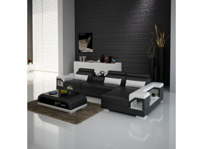 Canapé Canapé d'angle Cuir Paysage de vie Suite Conception Moderne Canapé en forme de L avec USB