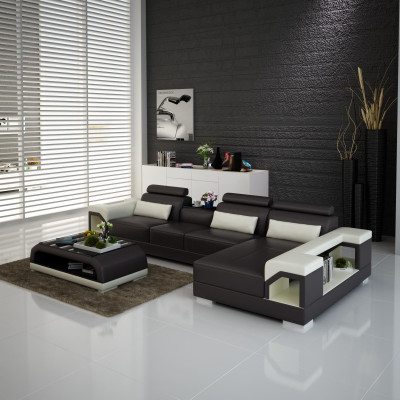 Canapé Canapé d'angle Cuir Paysage de vie Suite Conception Moderne Canapé en forme de L avec USB