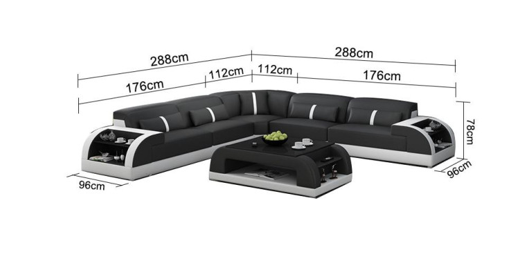 Canapé en cuir Canapé d'angle en L Paysage de vie Canapé d'angle Suite de design moderne Canapé USB