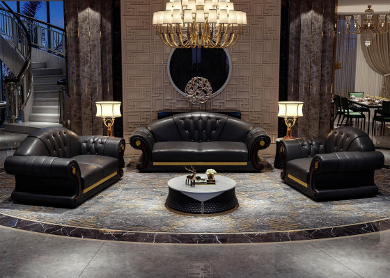 Canapé Chesterfield ensemble complet de 6 pièces avec coussins de siège, table d'appoint et table.