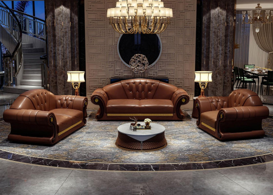 Canapé Chesterfield ensemble complet de 6 pièces avec coussins de siège, table d'appoint et table.