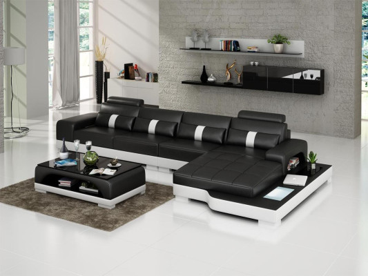 Canapé en cuir en forme de L Canapé d'angle Canapé de coin Suite Design Moderne Sofa usb nouveau