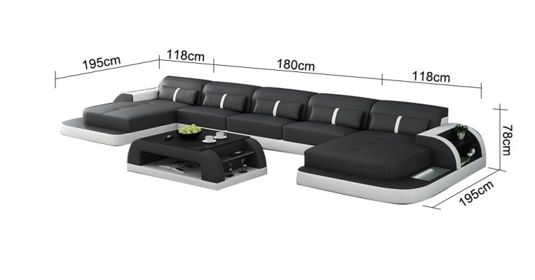 Canapé d'angle Canapé en cuir avec usb Grand salon en forme de U Paysage de vie Canapé Canapé Suite led neuf