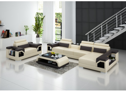 Paysage vivant Canapé d'angle en L Fauteuil Ensemble Suite Canapé moderne Siège en cuir Coin