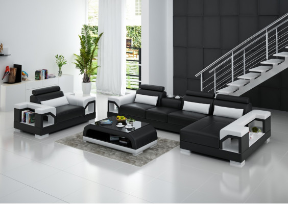 Paysage vivant Canapé d'angle en L Fauteuil Ensemble Suite Canapé moderne Siège en cuir Coin