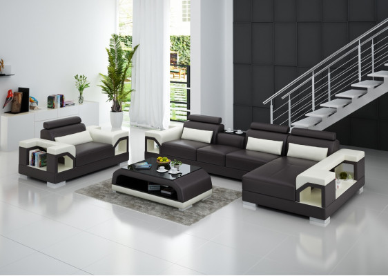 Paysage vivant Canapé d'angle en L Fauteuil Ensemble Suite Canapé moderne Siège en cuir Coin