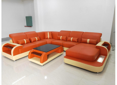 Paysage vivant Canapé en cuir en forme de U Rembourrage Canapé d'angle Canapé Canapé Cuir Textile usb nouveau