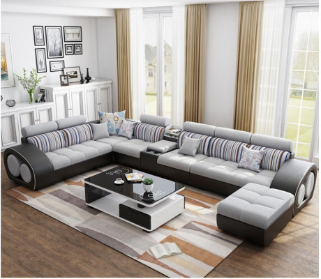 Canapé design canapé canapé d'angle avec tabouret Suite Tapisserie Paysage vivant en forme de L