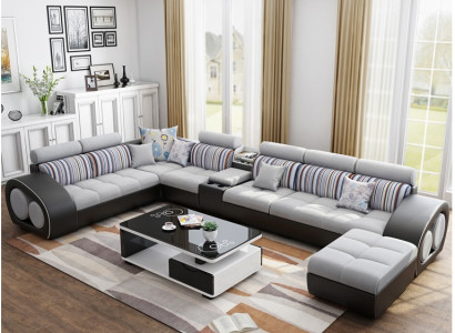 Canapé design canapé canapé d'angle avec tabouret Suite Tapisserie Paysage vivant en forme de L
