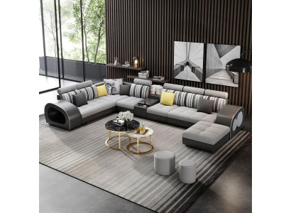 Canapé en cuir avec canapé USB canapé design en forme de U suite d'angle rembourrée Grand coin neuf