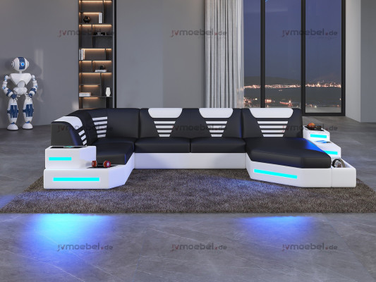 Canapé d'angle Rembourrage Canapé d'angle en cuir Paysage vivant en forme de U +LED