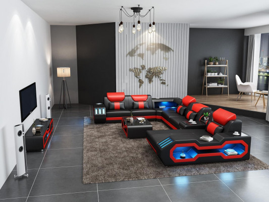 Conception Grand canapé avec USB Canapé d'angle Canapé Wohlandschaft en forme de U Cuir Textile Angle