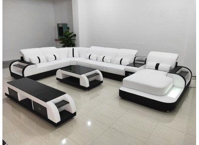 Paysage vivant Canapé Rembourrage Canapé Ensemble de 3 pièces Table basse Buffet Cuir