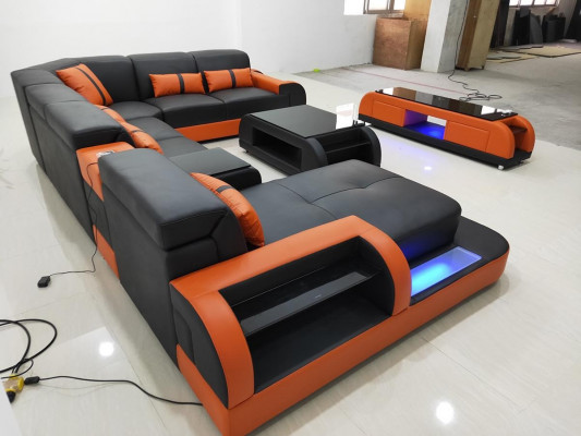 Paysage vivant Canapé Rembourrage Canapé Ensemble de 3 pièces Table basse Buffet Cuir